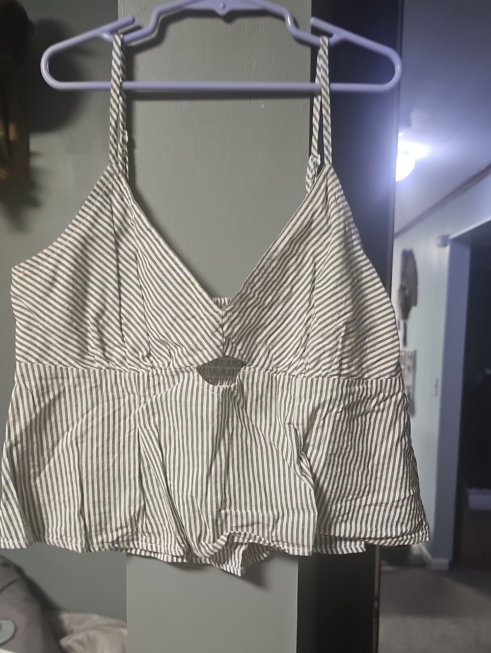 American Eagle Outfitters Striped Peplum Cami - White and Black